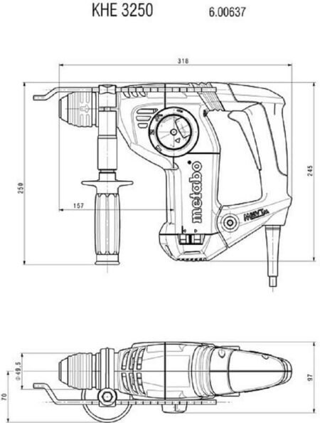 Metabo 800 Watt Ηλεκτρικό Σκαπτικό Περιστροφικό Πιστολέτο KHE 3250 SDS-plus - Image 4