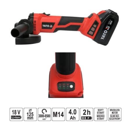 ΤΡΟΧΟΣ ΓΩΝΙΑΚΟΣ ΡΥΘΜΙΖΟΜΕΝΟΣ 18V/125ΜΜ 1X4Ah YT-828294 ΑΝΑΜΕΝΕΤΑΙ - Image 2