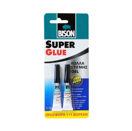 ΚΟΛΛΑ SUPER GLUE GEL 3GR 1+1Δ BLISTER  BISON