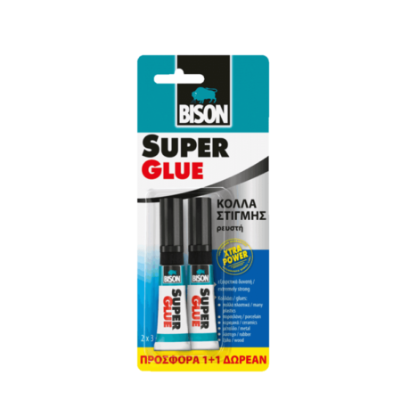 ΡΕΥΣΤΗ ΚΟΛΛΑ  SUPER GLUE 3GR 1+1Δωρο BLISTER  BISON