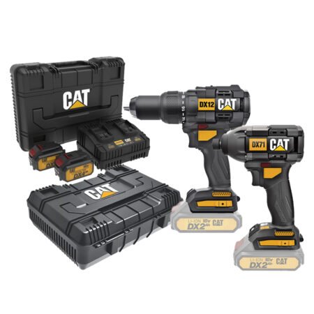 CAT Combo-05 Δραπανοκατσάβιδο κρουστικό DX12B + κατσαβίδι παλμικό DX71B + δώρο 2 κασετίνες + -60% 2 μπαταρίες 4.0ah με διπλό φορτιστή DXK900
